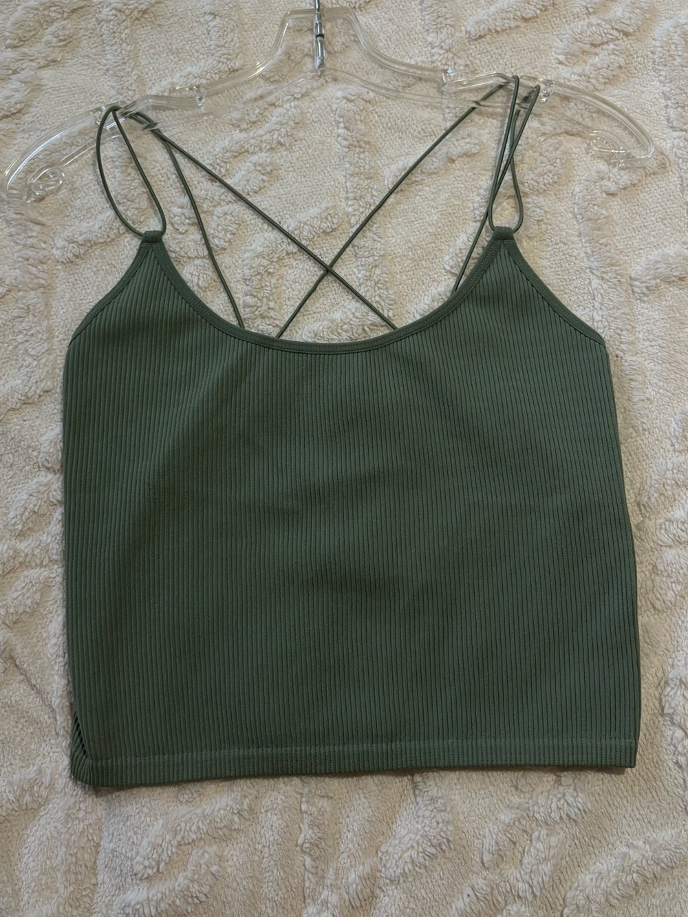Ardene Olive Ribbed Crisscross Crop Camisole